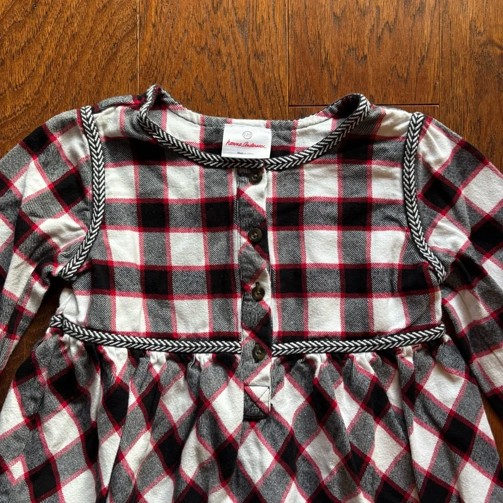 Hanna Andersson Girls Plaid Flannel Dress Red Black White 10/12
